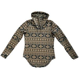 KAVU Long Sleeve Cowl Tribal Black Brown Women’s